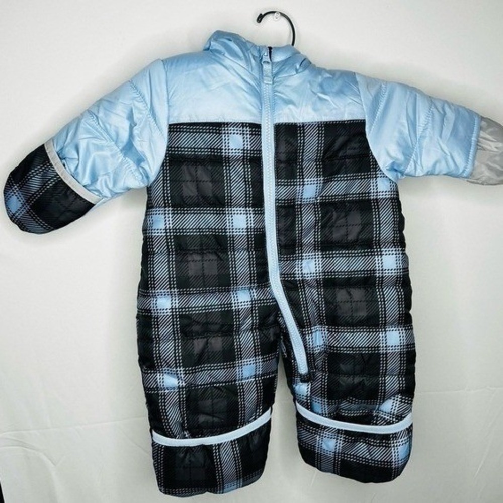 Carter's Infant Boys Plaid Blue Snowsuit One Piece 3-6M Outdoor Winter Snow‎ EUC